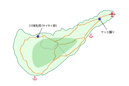 沖永良部島のしまうたと伝統芸能マップ